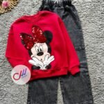 طقم بناتي خروج تيشرت كيتون وبنطلون جينز زارا مرسوم