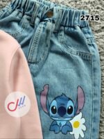 ⁦طقم بناتي خروج تيشرت كيتون وبنطلون جينز زارا مرسوم⁩ - الصورة ⁦3⁩