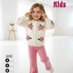 طقم بناتي ورده قطعتين تريكو