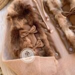 طقم فرو بناتي تلت قطع بني